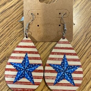 Red stripe with Blue Star Teardrop Earrings